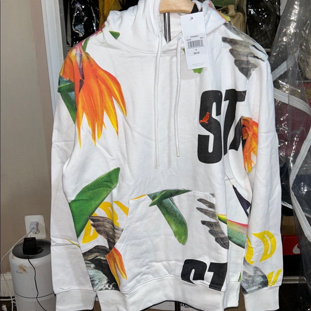 Stylish White Floral Print Hoodie
